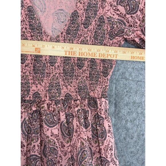 Universal Thread XS Floral Puff Short Sleeve V-Neck MIDI Dress Pink Boho - Picture 6 of 8